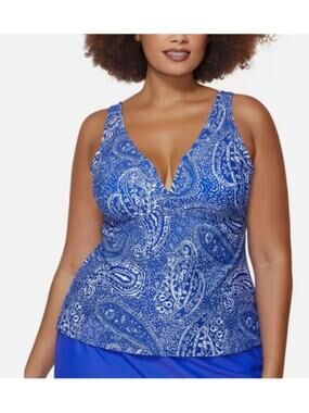 Raisins Curve Paisley Tankini Top Blue White Swimwear Women's - Size 18W